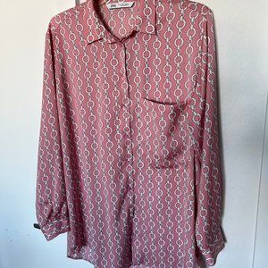 ZARA pink chain print long sleeve blouse Sz L